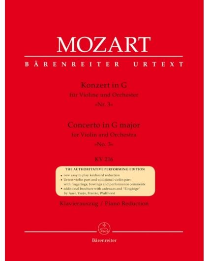 Concerto in G Major Nº 3 KV 216/ Red.Pno