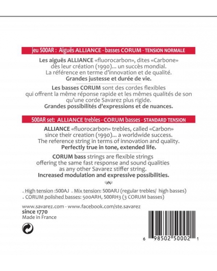 Cuerdas Savarez 500AR Corum Alliance Roja